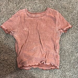 American Eagle Outfitters Pink Ruffled Short Sleeve T-Shirt